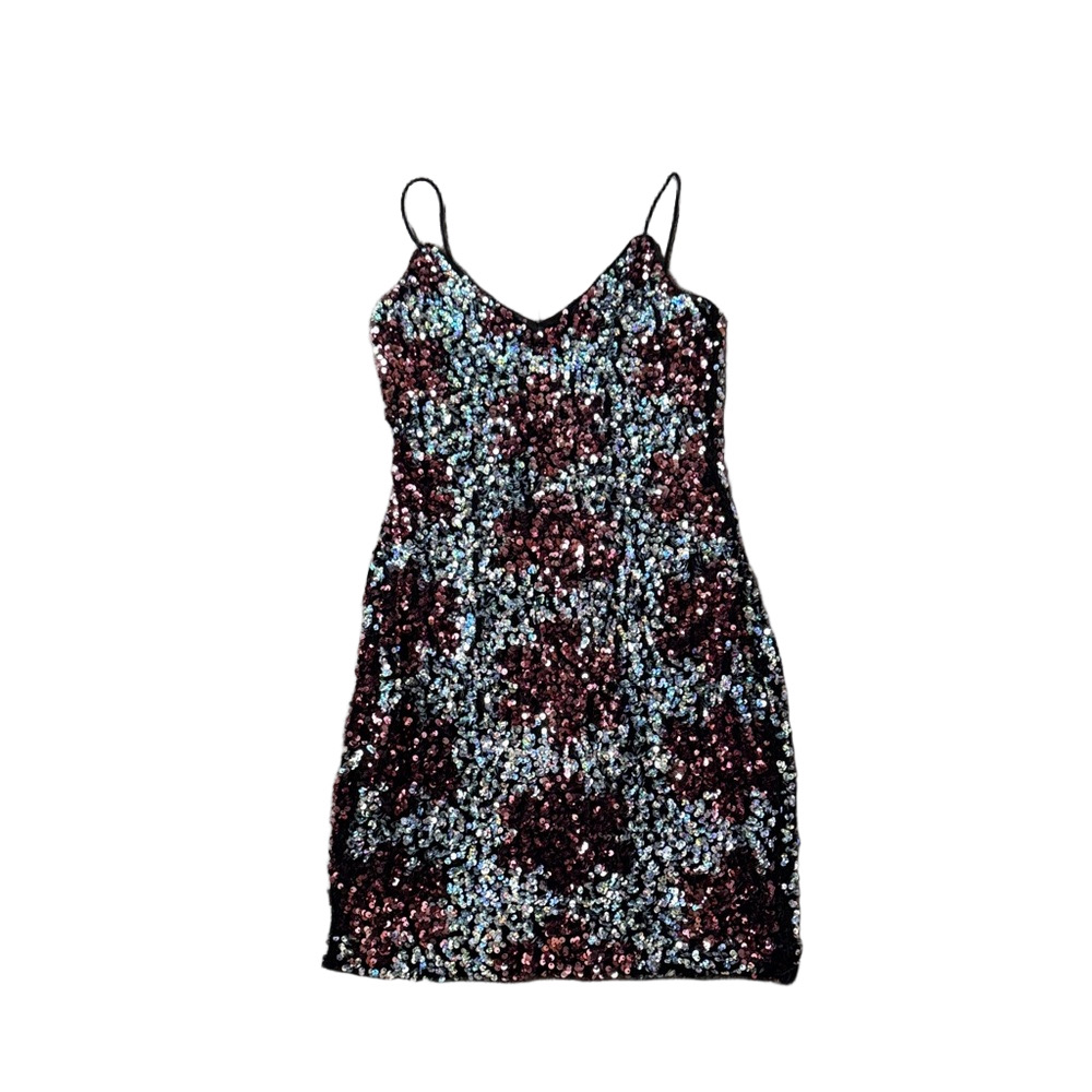 Hot & Delicious Multicolor Sequin Spaghetti Strap Mini Dress SIZE M